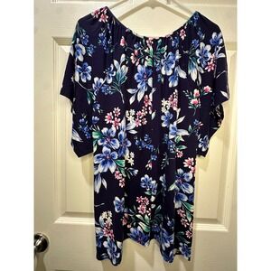 Counterpart Floral Navy Blue Short Sleeve Tunic Top Womens Size XL Spring